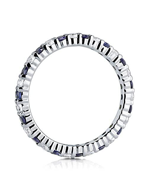 BERRICLE Sterling Silver Wedding Rings Simulated Blue Sapphire Pave Set Cubic Zirconia CZ Anniversary Eternity Ring for Women, Rhodium Plated Size 4-10