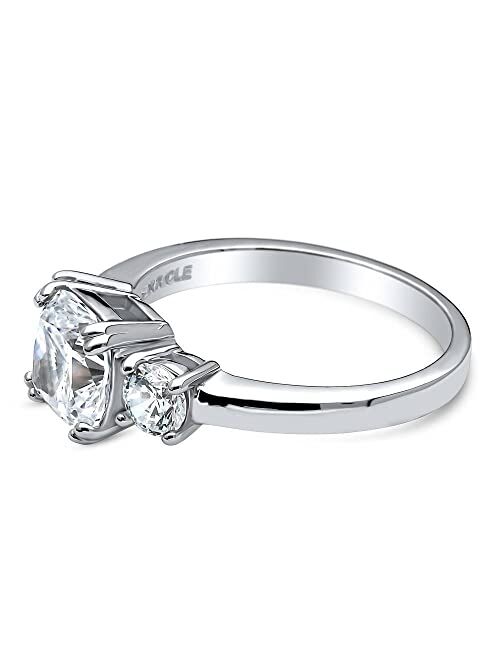 BERRICLE Sterling Silver 3-Stone Wedding Engagement Rings Cushion Cut Cubic Zirconia CZ Anniversary Promise Ring for Women, Rhodium Plated Size 4-10