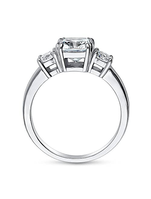 BERRICLE Sterling Silver 3-Stone Wedding Engagement Rings Cushion Cut Cubic Zirconia CZ Anniversary Promise Ring for Women, Rhodium Plated Size 4-10