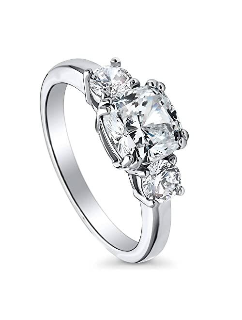 BERRICLE Sterling Silver 3-Stone Wedding Engagement Rings Cushion Cut Cubic Zirconia CZ Anniversary Promise Ring for Women, Rhodium Plated Size 4-10