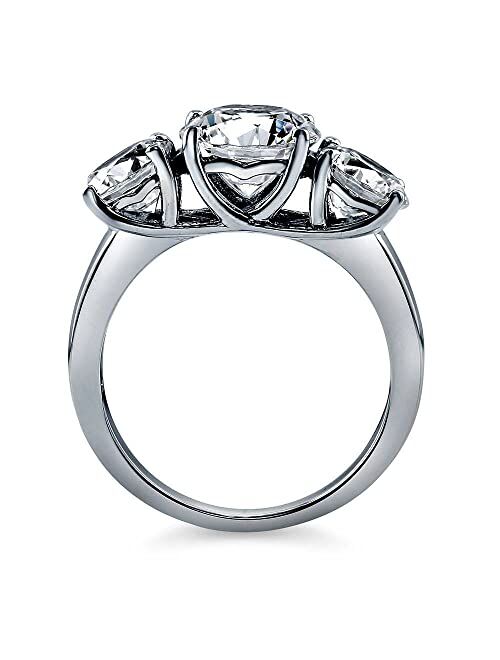 BERRICLE Sterling Silver 3-Stone Wedding Engagement Rings Round Cubic Zirconia CZ Anniversary Ring for Women, Rhodium Plated Size 4-10