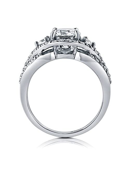 BERRICLE Sterling Silver 3-Stone Wedding Engagement Rings Round Cubic Zirconia CZ Anniversary Ring for Women, Rhodium Plated Size 4-10