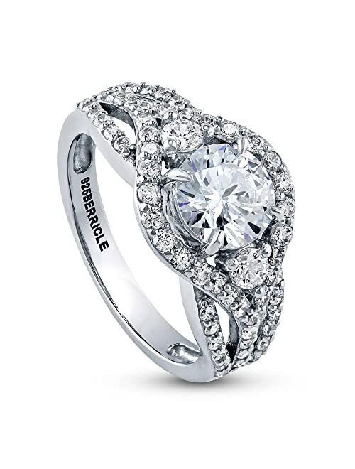 BERRICLE Sterling Silver 3-Stone Wedding Engagement Rings Round Cubic Zirconia CZ Anniversary Ring for Women, Rhodium Plated Size 4-10