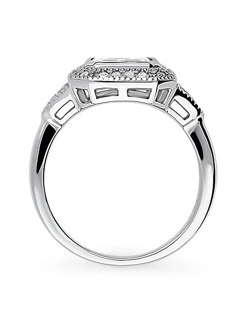 BERRICLE Sterling Silver Halo Wedding Engagement Rings Emerald Cut Cubic Zirconia CZ East-West Promise Ring for Women, Rhodium Plated Size 4-10