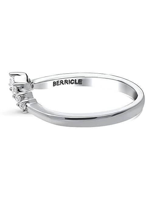 BERRICLE Sterling Silver Wishbone Wedding Rings Cubic Zirconia CZ 7-Stone Curved Band for Women, Rhodium Plated Size 4-10