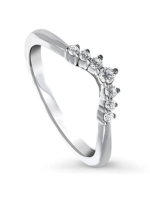 BERRICLE Sterling Silver Wishbone Wedding Rings Cubic Zirconia CZ 7-Stone Curved Band for Women, Rhodium Plated Size 4-10