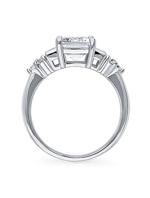 BERRICLE Sterling Silver 3-Stone Wedding Engagement Rings Emerald Cut Cubic Zirconia CZ Anniversary Ring for Women, Rhodium Plated Size 4-10