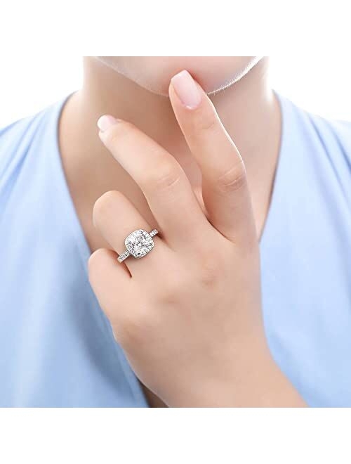 BERRICLE Sterling Silver Halo Wedding Engagement Rings Cushion Cut Cubic Zirconia CZ Ring for Women, Rhodium Plated Size 4-10