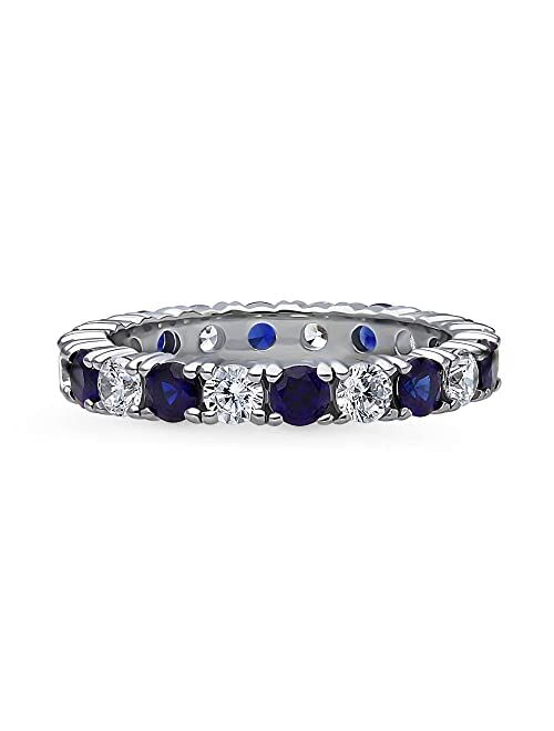 BERRICLE Sterling Silver Wedding Rings Simulated Blue Sapphire Cubic Zirconia CZ Anniversary Eternity Ring for Women, Rhodium Plated Size 4-10