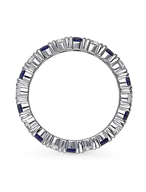 BERRICLE Sterling Silver Wedding Rings Simulated Blue Sapphire Cubic Zirconia CZ Anniversary Eternity Ring for Women, Rhodium Plated Size 4-10