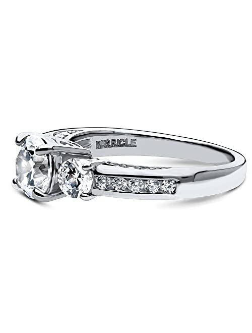 BERRICLE Sterling Silver 3-Stone Wedding Engagement Rings Round Cubic Zirconia CZ Anniversary Promise Ring for Women, Rhodium Plated Size 4-10