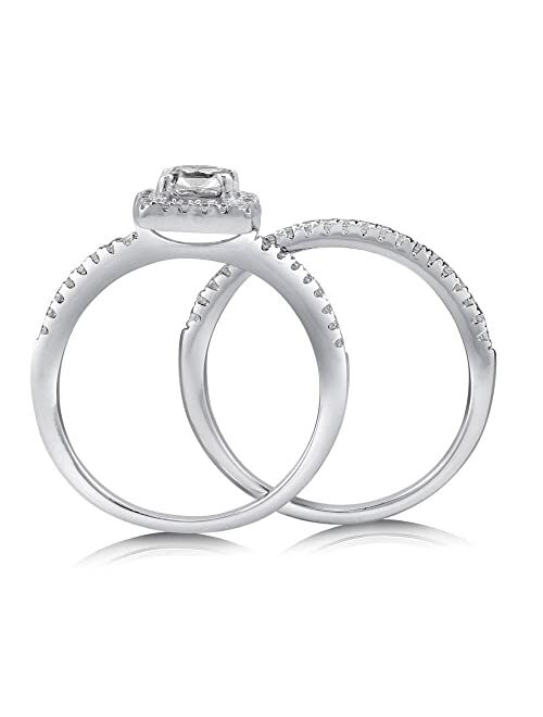 BERRICLE Sterling Silver Halo Wedding Engagement Rings Cushion Cut Cubic Zirconia CZ Ring Set for Women, Rhodium Plated Size 4-10