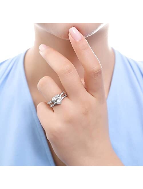 BERRICLE Sterling Silver Halo Wedding Engagement Rings Heart Cubic Zirconia CZ Ring for Women, Rhodium Plated Size 4-10