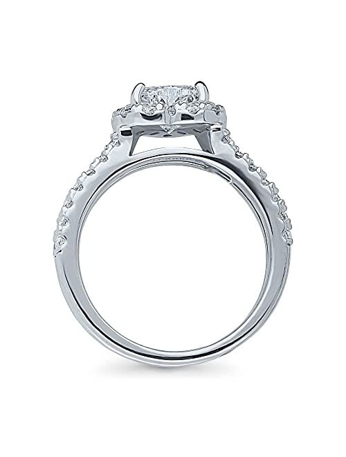 BERRICLE Sterling Silver Halo Wedding Engagement Rings Heart Cubic Zirconia CZ Ring for Women, Rhodium Plated Size 4-10