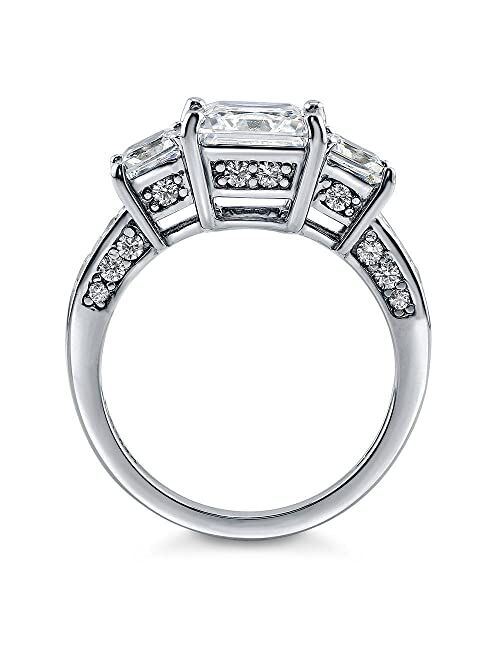 BERRICLE Sterling Silver 3-Stone Wedding Engagement Rings Princess Cut Cubic Zirconia CZ Anniversary Ring for Women, Rhodium Plated Size 4-10