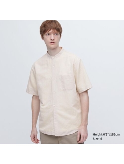 Linen Cotton Stand Collar Short-Sleeve Shirt