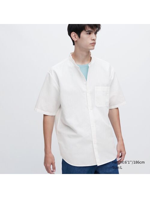 UNIQLO Linen Cotton Stand Collar Short-Sleeve Shirt