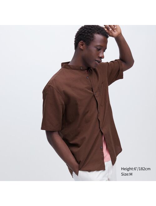 UNIQLO Linen Cotton Stand Collar Short-Sleeve Shirt