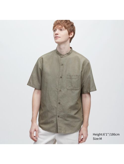 UNIQLO Linen Cotton Stand Collar Short-Sleeve Shirt