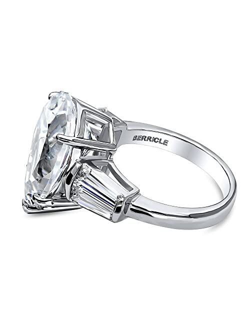 BERRICLE Sterling Silver 3-Stone Wedding Engagement Rings Pear Cut Cubic Zirconia CZ Statement Anniversary Ring for Women, Rhodium Plated Size 4-10