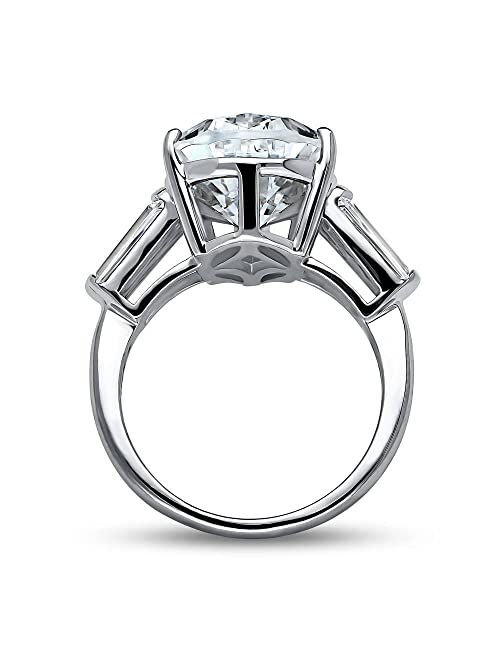 BERRICLE Sterling Silver 3-Stone Wedding Engagement Rings Pear Cut Cubic Zirconia CZ Statement Anniversary Ring for Women, Rhodium Plated Size 4-10