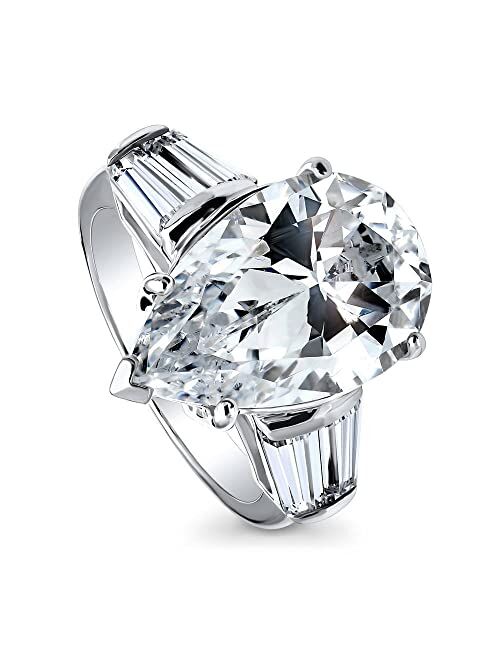 BERRICLE Sterling Silver 3-Stone Wedding Engagement Rings Pear Cut Cubic Zirconia CZ Statement Anniversary Ring for Women, Rhodium Plated Size 4-10