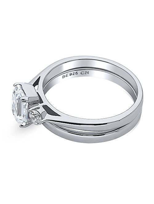 BERRICLE Sterling Silver 3-Stone Wedding Engagement Rings Emerald Cut Cubic Zirconia CZ Anniversary Ring Set for Women, Rhodium Plated Size 4-10