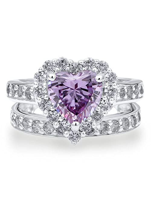 BERRICLE Sterling Silver Halo Wedding Engagement Rings Purple Heart Cubic Zirconia CZ Statement Ring Set for Women, Rhodium Plated Size 4-10