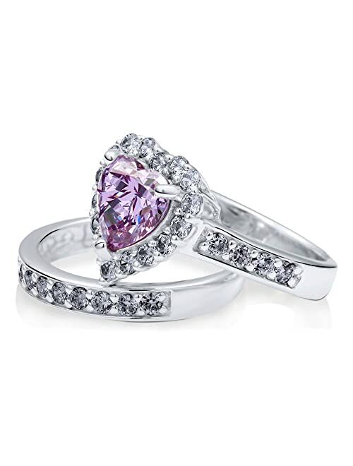 BERRICLE Sterling Silver Halo Wedding Engagement Rings Purple Heart Cubic Zirconia CZ Statement Ring Set for Women, Rhodium Plated Size 4-10