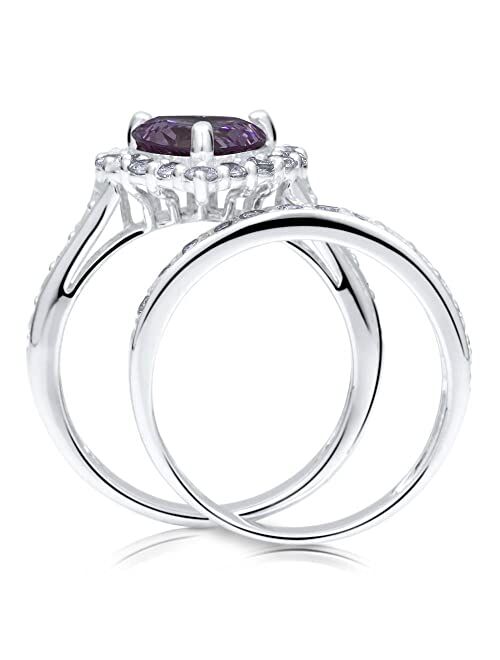 BERRICLE Sterling Silver Halo Wedding Engagement Rings Purple Heart Cubic Zirconia CZ Statement Ring Set for Women, Rhodium Plated Size 4-10