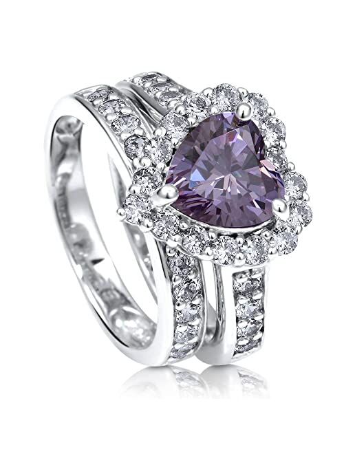 BERRICLE Sterling Silver Halo Wedding Engagement Rings Purple Heart Cubic Zirconia CZ Statement Ring Set for Women, Rhodium Plated Size 4-10