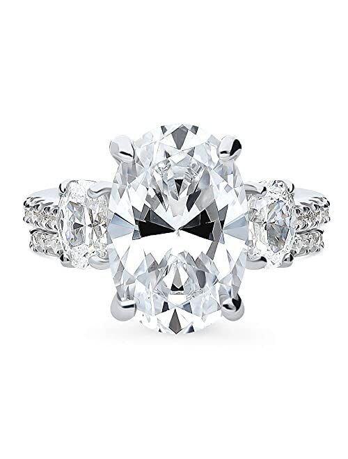 BERRICLE Sterling Silver 3-Stone Wedding Engagement Rings Oval Cut Cubic Zirconia CZ Anniversary Ring Set for Women, Rhodium Plated Size 4-10