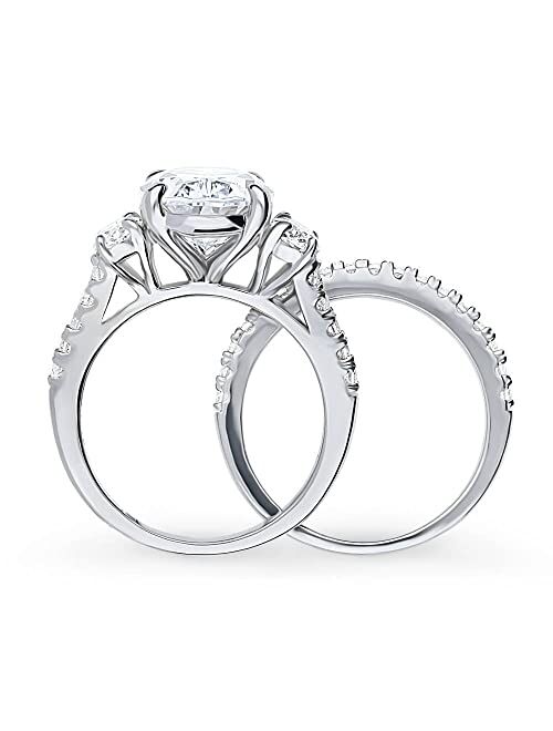 BERRICLE Sterling Silver 3-Stone Wedding Engagement Rings Oval Cut Cubic Zirconia CZ Anniversary Ring Set for Women, Rhodium Plated Size 4-10