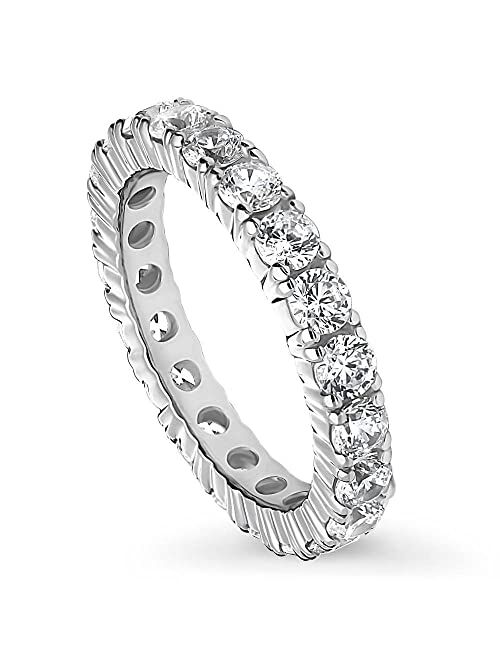 BERRICLE Sterling Silver Wedding Rings Cubic Zirconia CZ Anniversary Eternity Ring for Women, Rhodium Plated Size 4-10