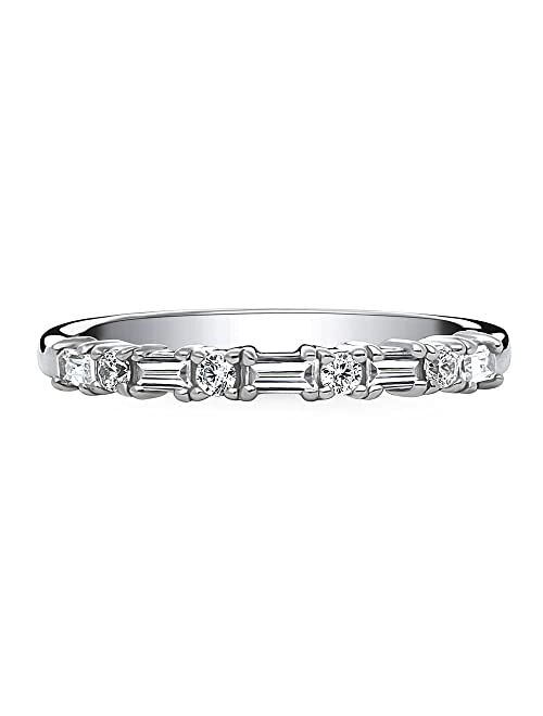 BERRICLE Sterling Silver Art Deco Wedding Rings Cubic Zirconia CZ Anniversary Half Eternity Ring for Women, Rhodium Plated Size 4-10