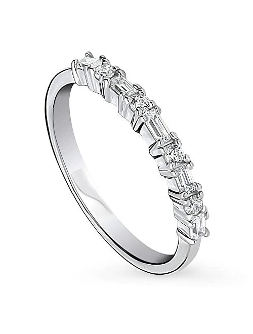 BERRICLE Sterling Silver Art Deco Wedding Rings Cubic Zirconia CZ Anniversary Half Eternity Ring for Women, Rhodium Plated Size 4-10