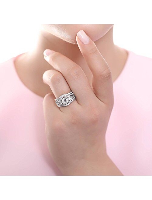 BERRICLE Sterling Silver 3-Stone Wedding Engagement Rings Round Cubic Zirconia CZ Anniversary Ring Set for Women, Rhodium Plated Size 4-10