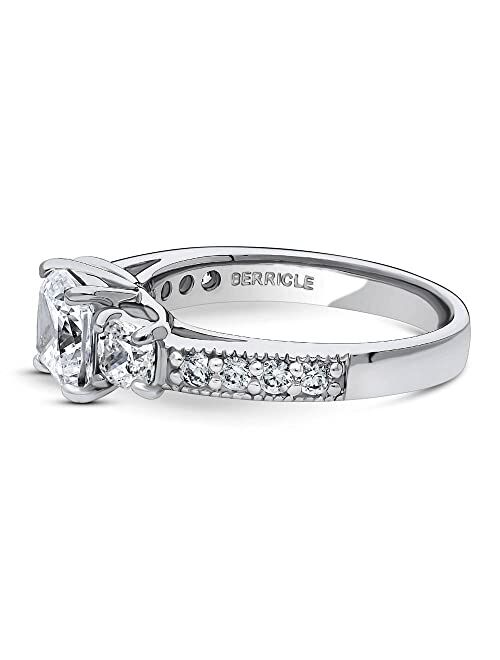 BERRICLE Sterling Silver 3-Stone Wedding Engagement Rings Cushion Cut Cubic Zirconia CZ Anniversary Promise Ring for Women, Rhodium Plated Size 4-10