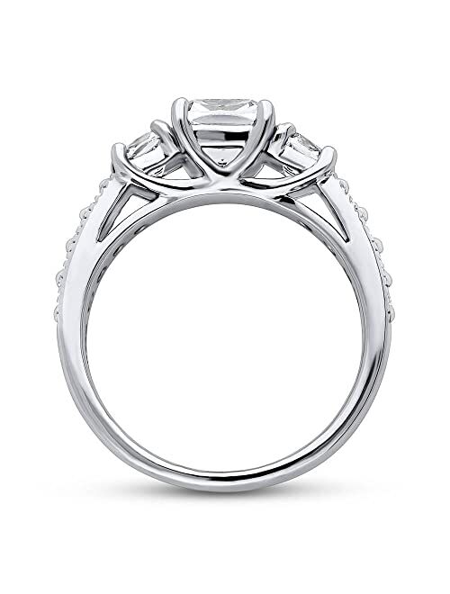 BERRICLE Sterling Silver 3-Stone Wedding Engagement Rings Cushion Cut Cubic Zirconia CZ Anniversary Promise Ring for Women, Rhodium Plated Size 4-10