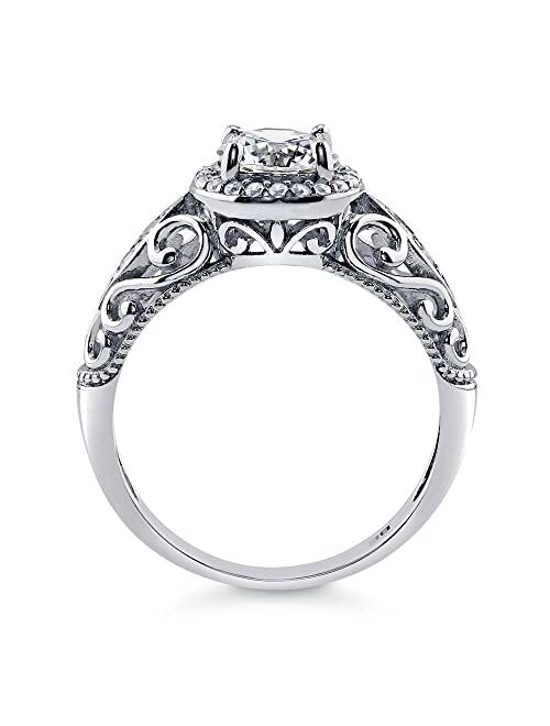 BERRICLE Sterling Silver Halo Wedding Engagement Rings Round Cubic Zirconia CZ Art Deco Ring for Women, Rhodium Plated Size 4-10