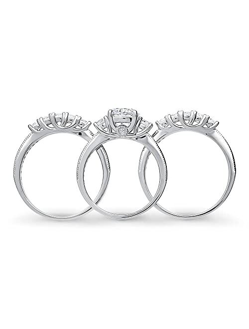 BERRICLE Sterling Silver 3-Stone Wedding Engagement Rings Round Cubic Zirconia CZ Anniversary Ring Set for Women, Rhodium Plated Size 4-10