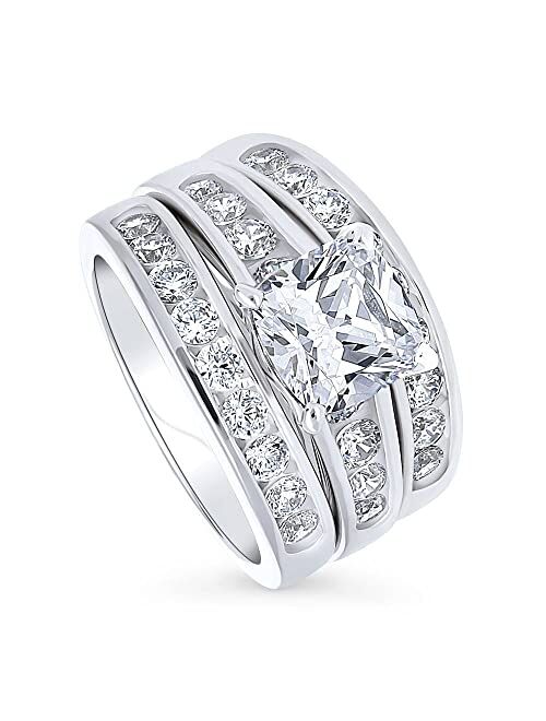 BERRICLE Sterling Silver Solitaire Wedding Engagement Rings 3 Carat Cushion Cut Cubic Zirconia CZ Ring Set for Women, Rhodium Plated Size 4-10