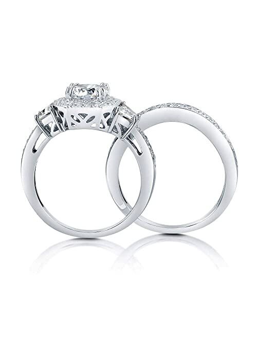 BERRICLE Sterling Silver Halo Wedding Engagement Rings Round Cubic Zirconia CZ Art Deco Ring Set for Women, Rhodium Plated Size 4-10