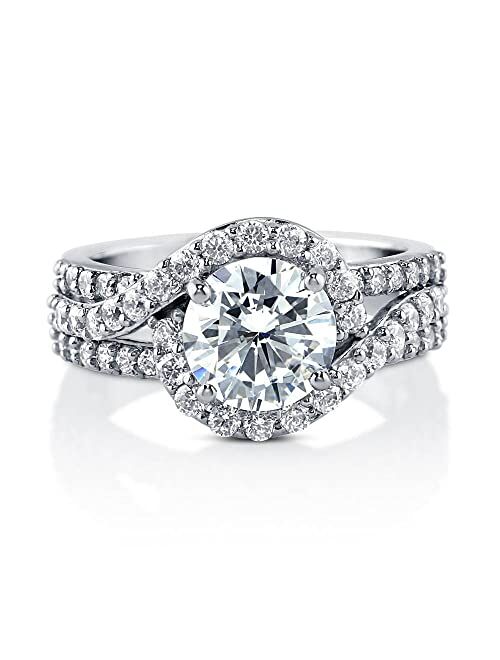 BERRICLE Sterling Silver Halo Wedding Engagement Rings Round Cubic Zirconia CZ Ring for Women, Rhodium Plated Size 4-10