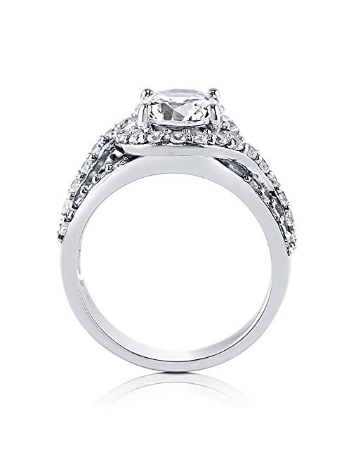 BERRICLE Sterling Silver Halo Wedding Engagement Rings Round Cubic Zirconia CZ Ring for Women, Rhodium Plated Size 4-10