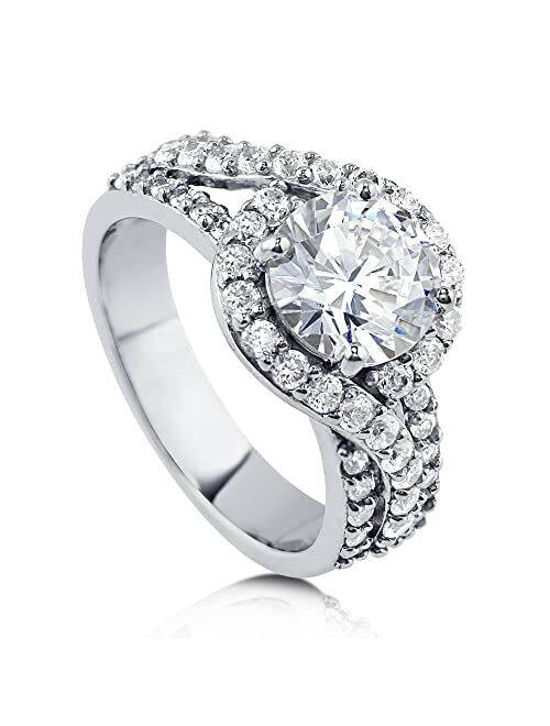 BERRICLE Sterling Silver Halo Wedding Engagement Rings Round Cubic Zirconia CZ Ring for Women, Rhodium Plated Size 4-10