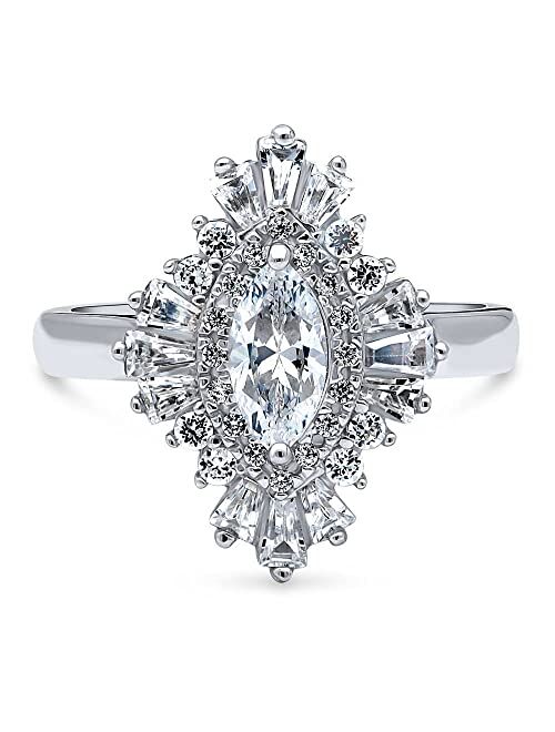 BERRICLE Sterling Silver Halo Wedding Engagement Rings Marquise Cut Cubic Zirconia CZ Statement Cluster Ring for Women, Rhodium Plated Size 4-10