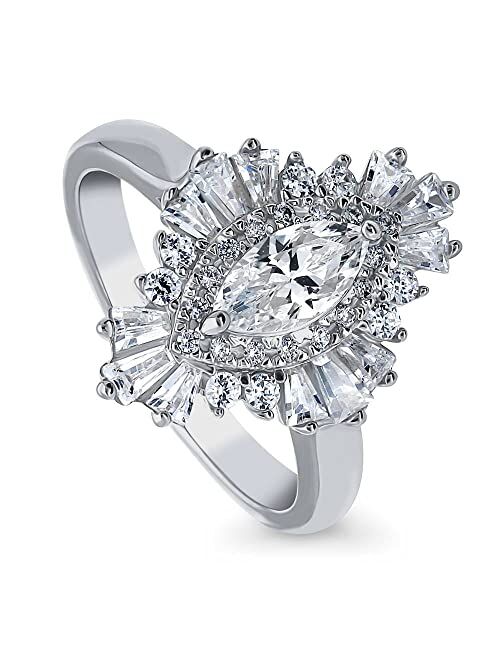 BERRICLE Sterling Silver Halo Wedding Engagement Rings Marquise Cut Cubic Zirconia CZ Statement Cluster Ring for Women, Rhodium Plated Size 4-10