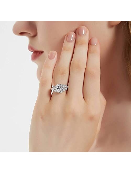 BERRICLE Sterling Silver 3-Stone Wedding Engagement Rings Round Cubic Zirconia CZ Halo Ring for Women, Rhodium Plated Size 4-10