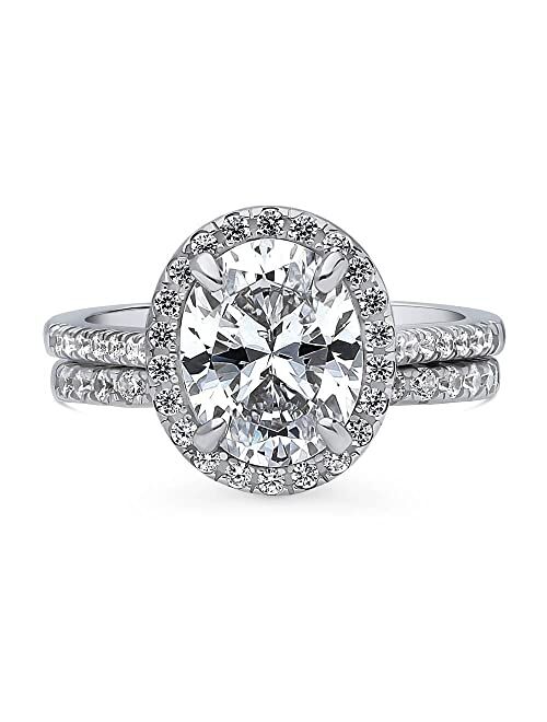 BERRICLE Sterling Silver Halo Wedding Engagement Rings Oval Cut Cubic Zirconia CZ Ring Set for Women, Rhodium Plated Size 4-10